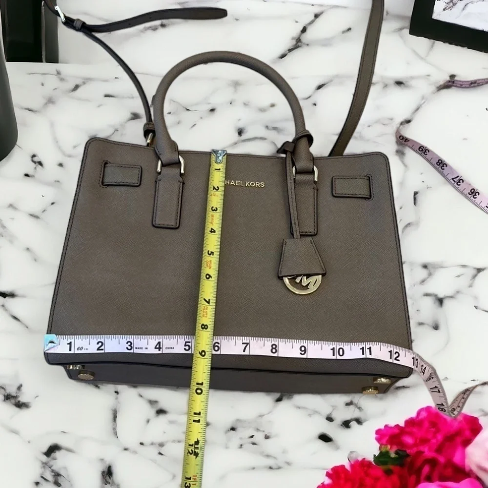 Michael Kors Dillon Satchel Tote Crossbody Bag Saffiano Leather Gray